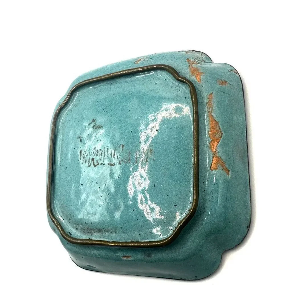 Cloisonné enamel square  Chinese trinket tray
